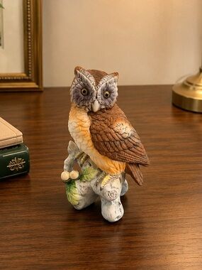 Vintage Lefton Owl On Branch Japan Figurine Ceramic Collectible
